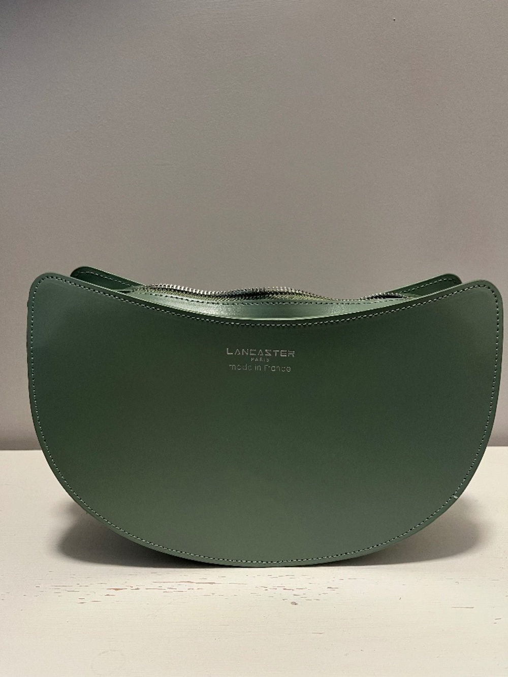 Lancaster Paris Sage Green Crescent Shoulder Bag – Made in France – Like New